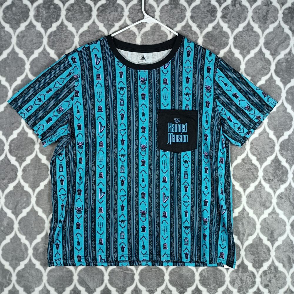 Disney Haunted Mansion Wallpaper‎ T Shirt Men XL Blue Black Pocket